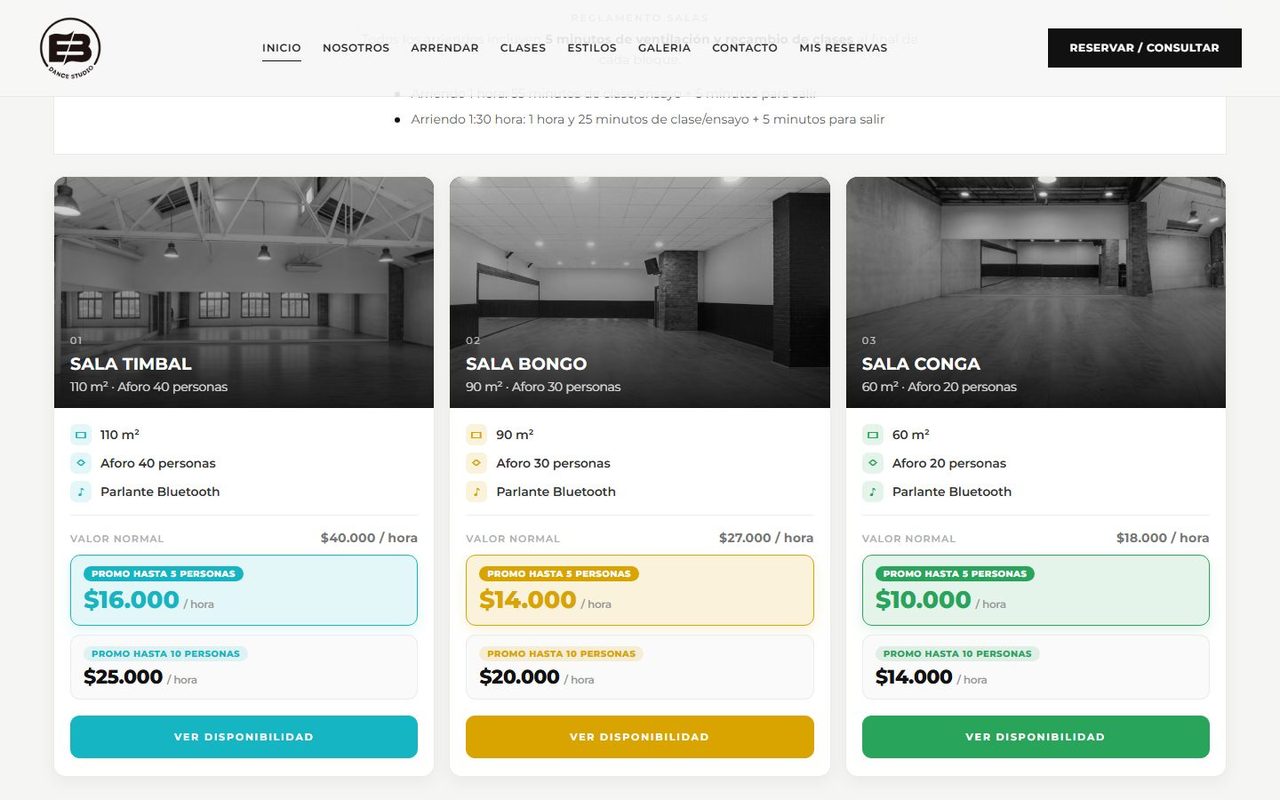 Captura del sitio de EB Dance, proyecto de Ramses Huggins