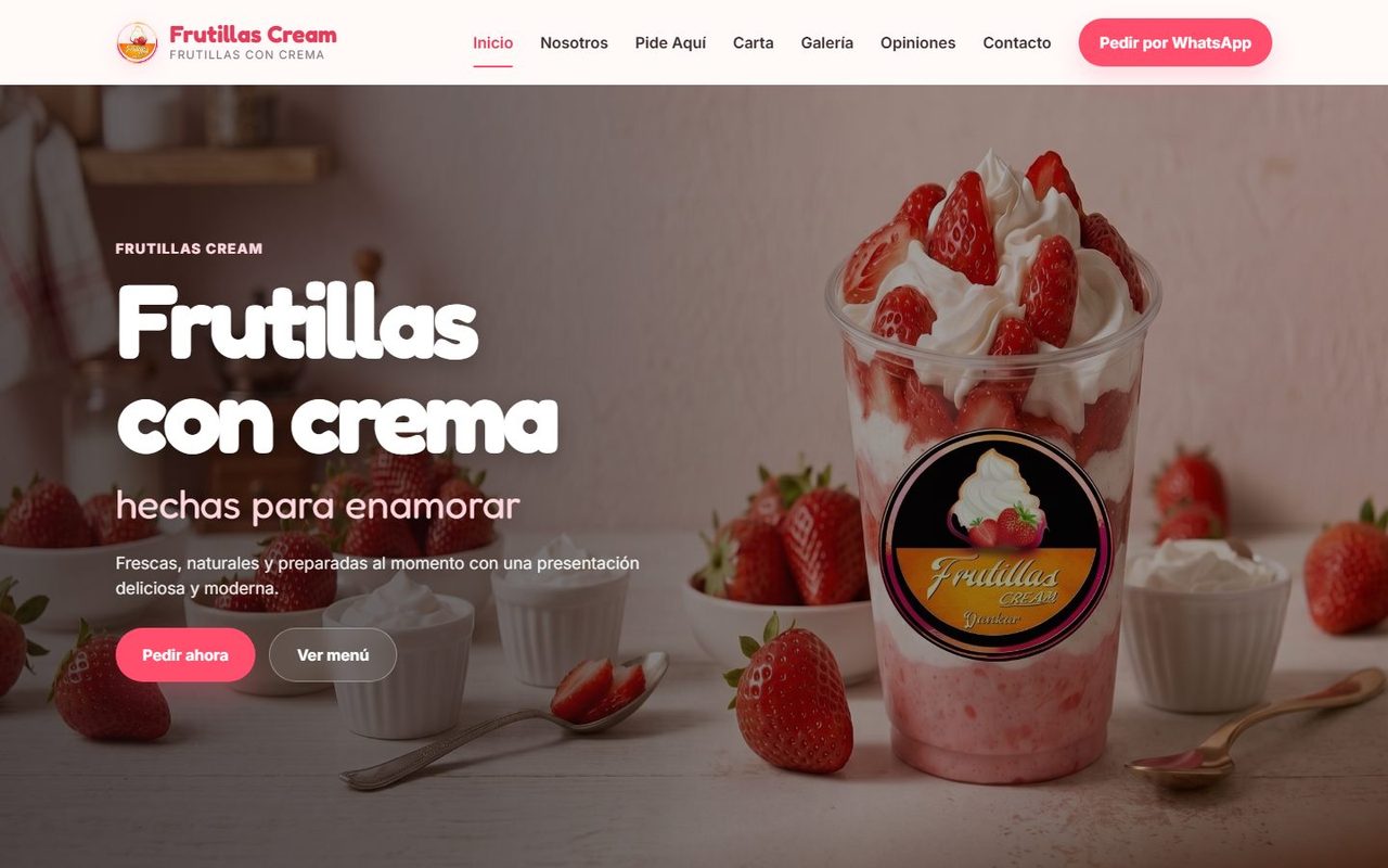 Captura de la tienda Frutillas Cream, proyecto de Ramses Huggins