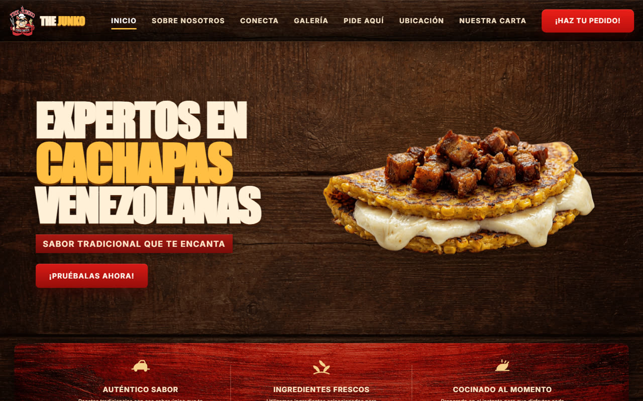 Captura del sitio de Junko FoodTruck, proyecto de Ramses Huggins