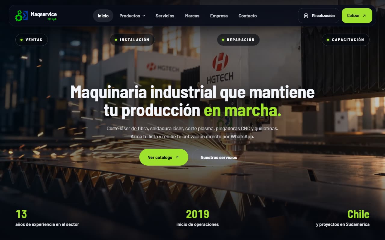 Captura del sitio Maqservice CC, proyecto de Ramses Huggins