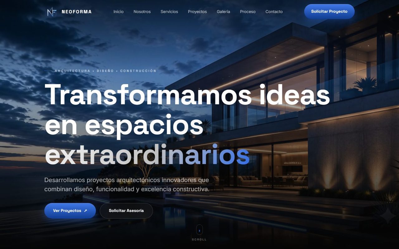 Captura del sitio de Neoforma, proyecto de Ramses Huggins