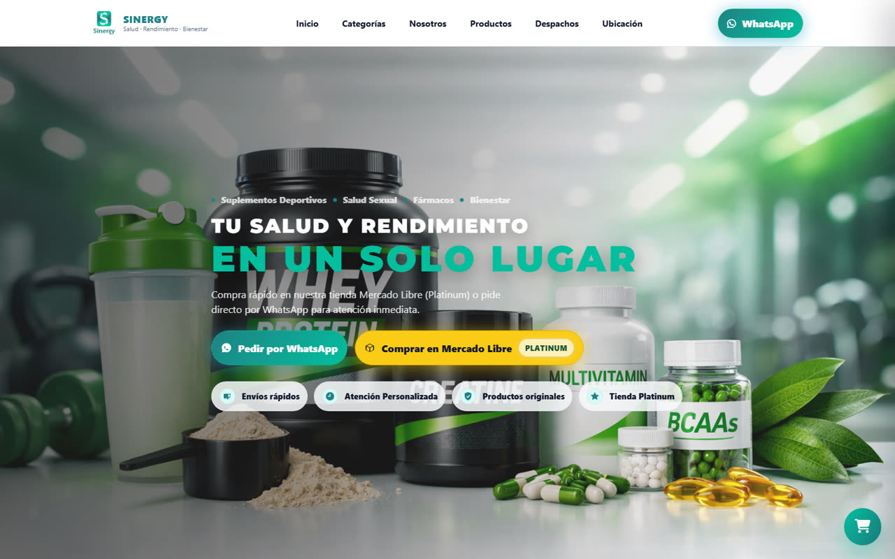 Captura de la tienda SinergyStore, proyecto de Ramses Huggins