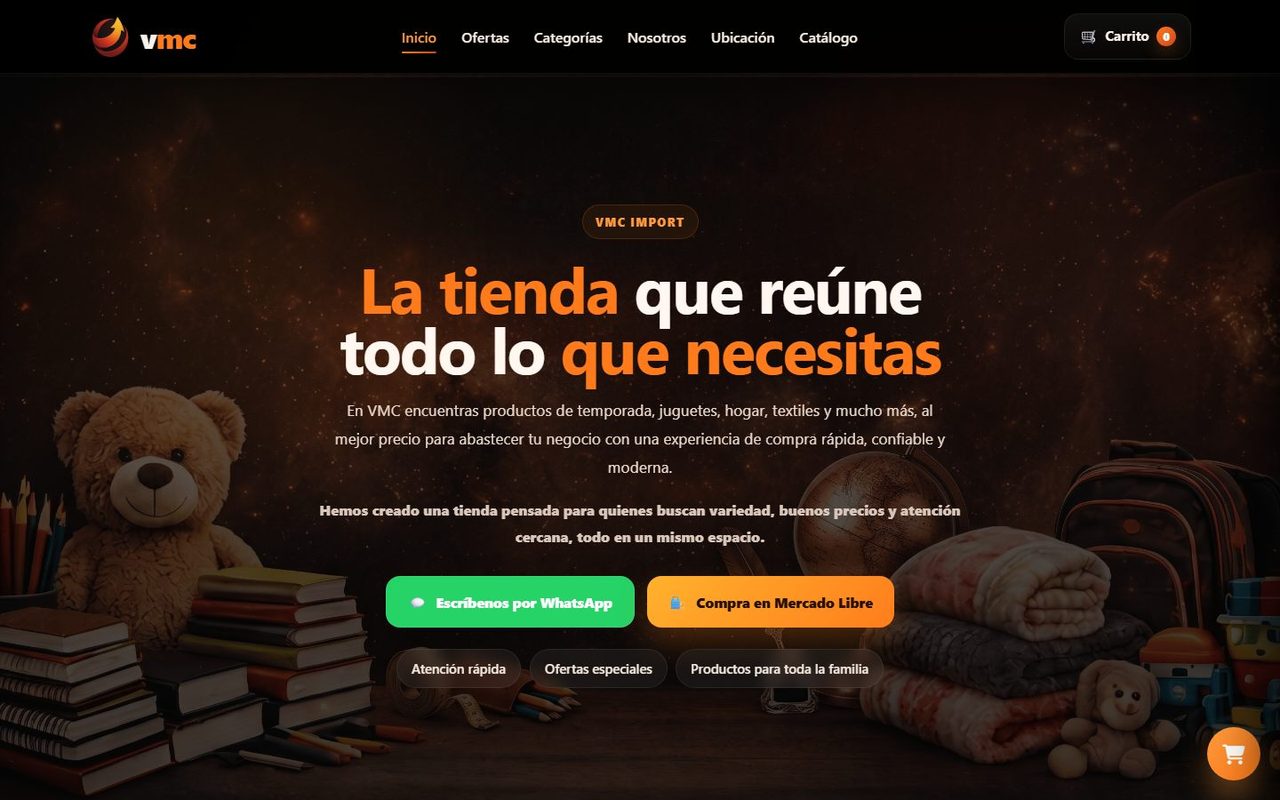 Captura de la tienda VMC Import, proyecto de Ramses Huggins